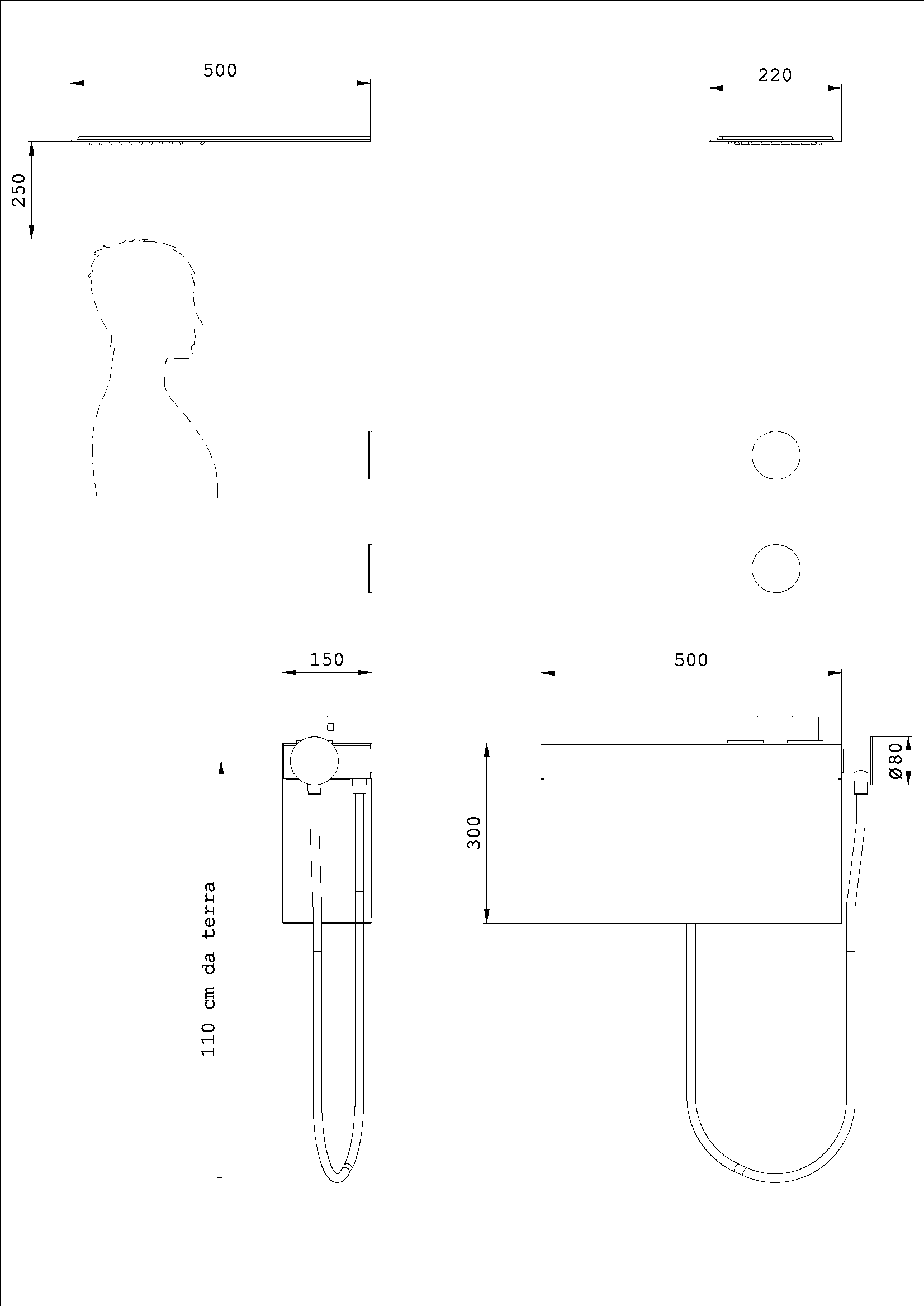 Kit Doccia Alyssia Soffione Cascata Con Dorsali Base Alta