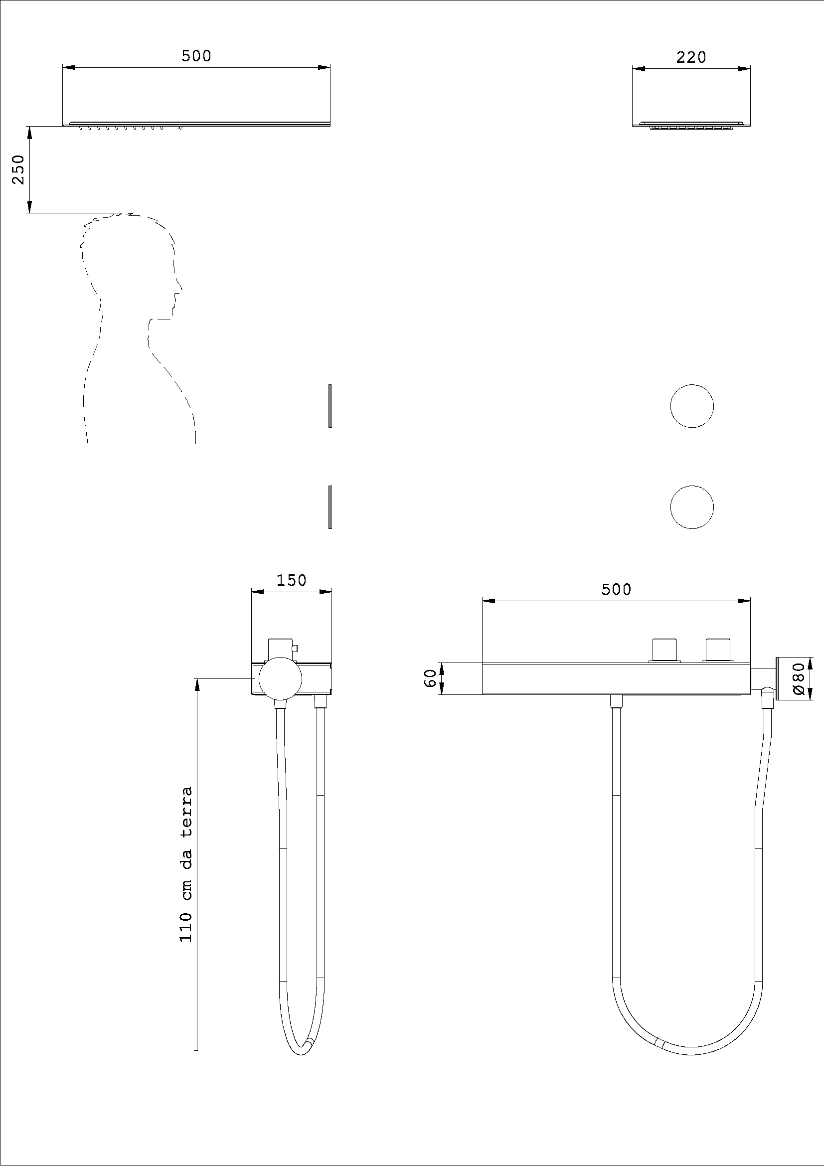 Kit Doccia Alyssia Soffione Cascata Con Dorsali Base Bassa