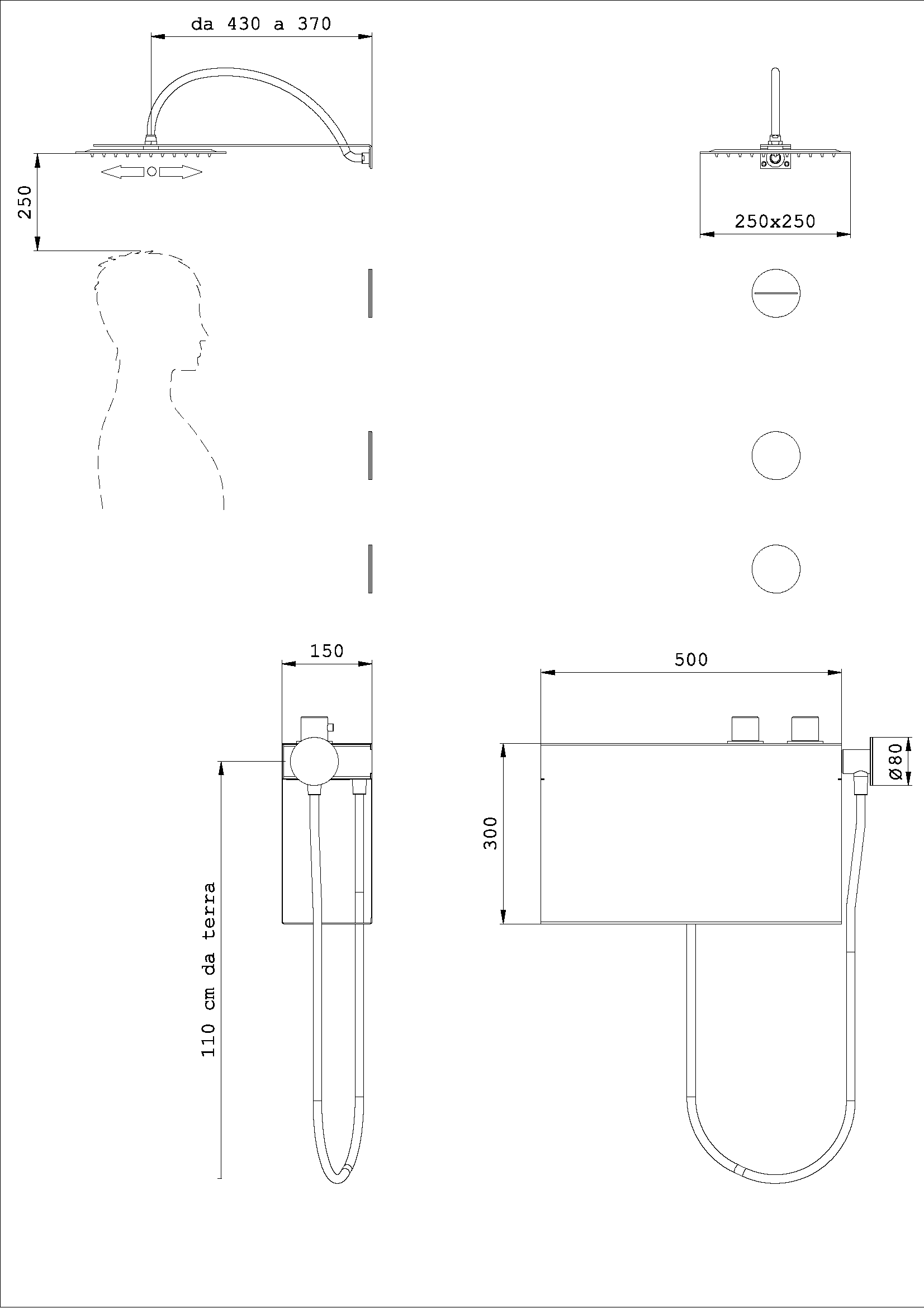 Kit doccia Alyssia Quadro con Dorsali Base Alta