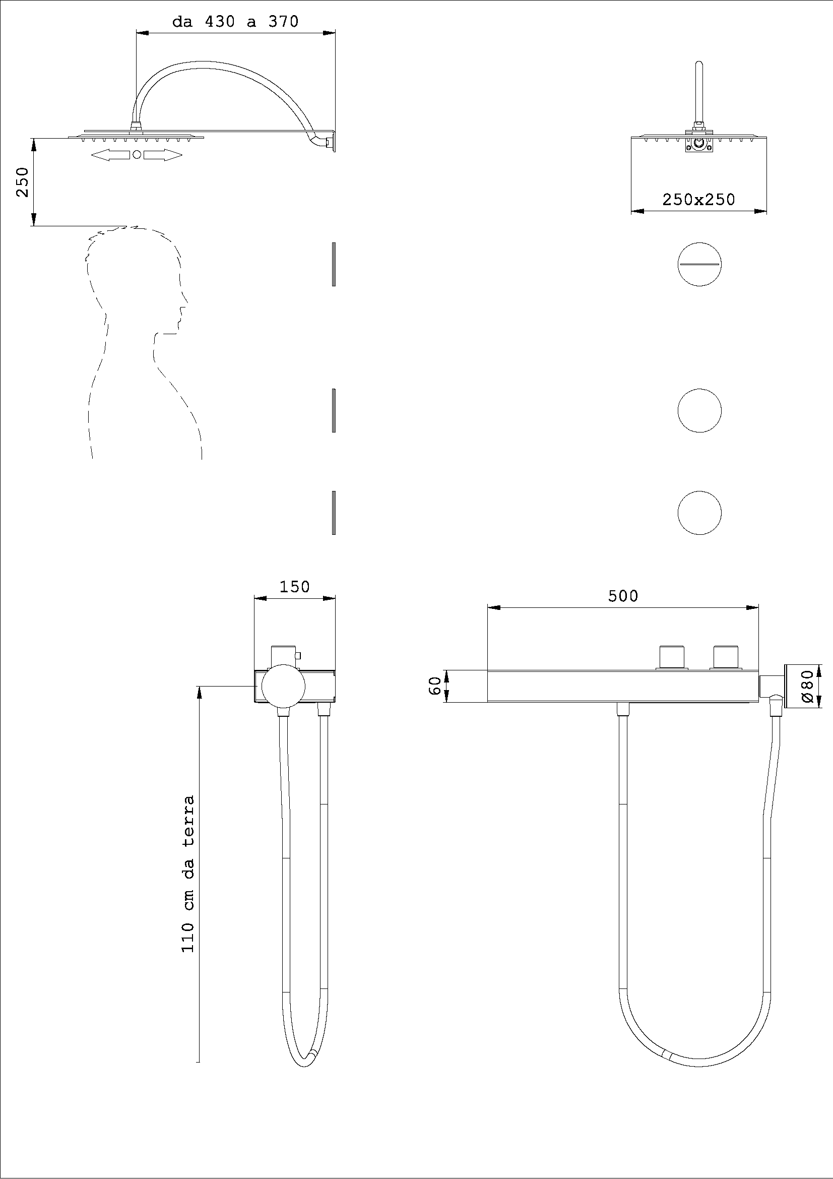 Kit doccia Alyssia Quadro con Dorsali Base Bassa