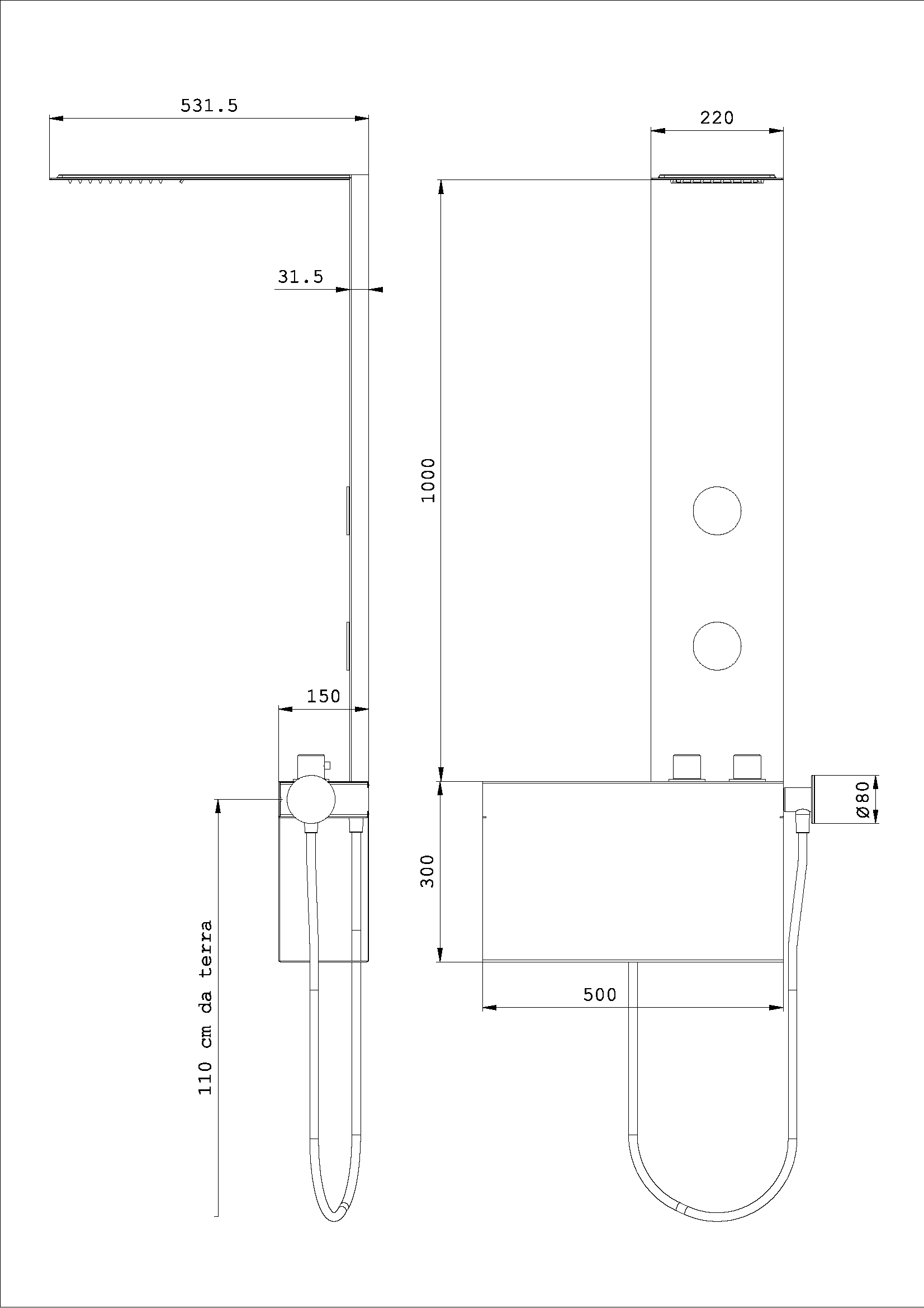Pannello Doccia Alyssia Cascata Con Dorsali Base Bassa