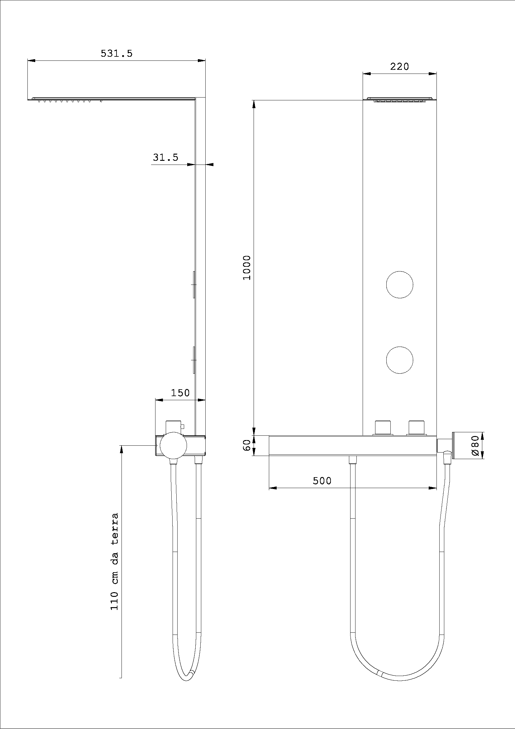 Pannello Doccia Alyssia Cascata Con Dorsali Base Bassa