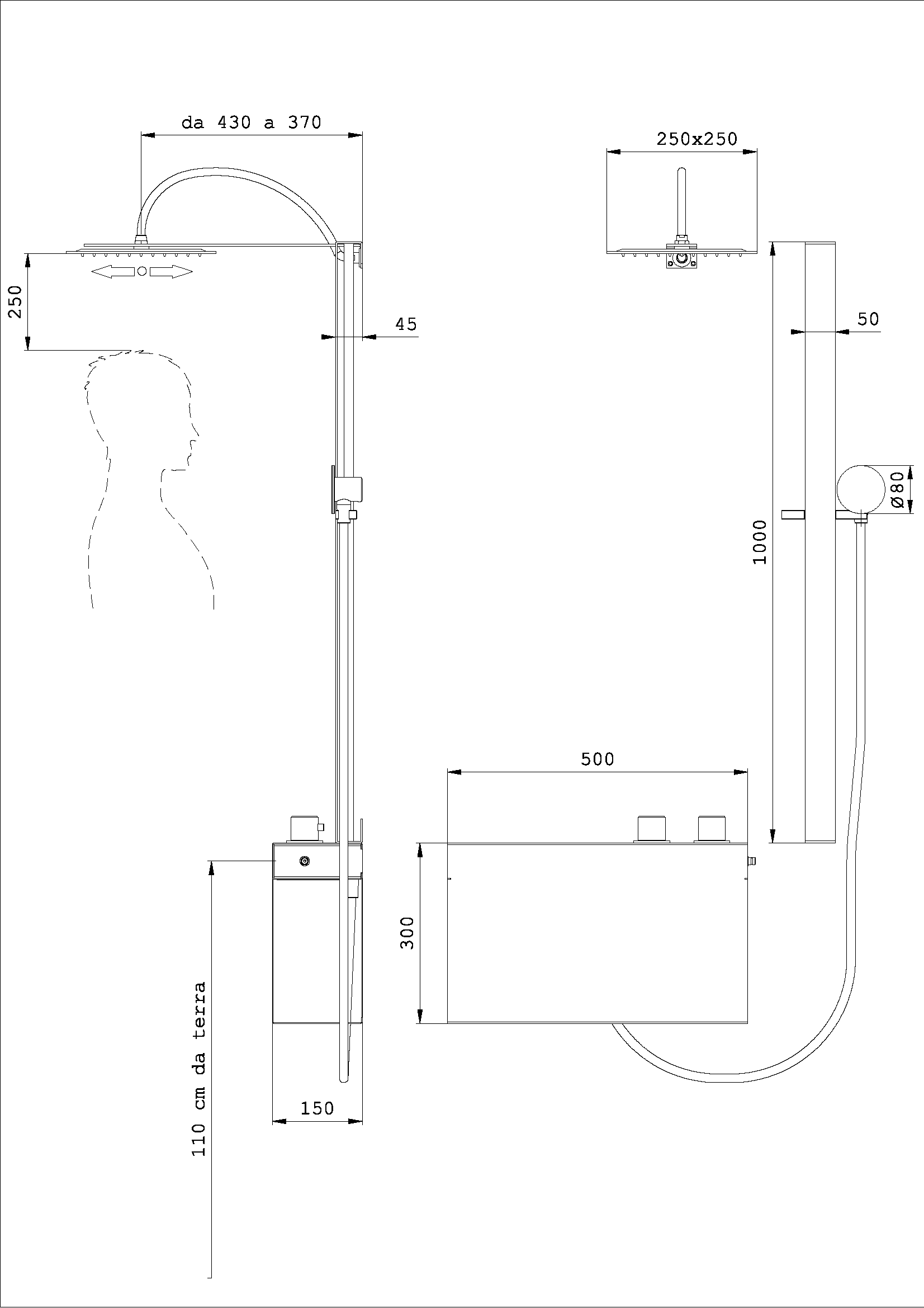 Saliscendi Alyssia + Kit Doccia Quadro Base Alta