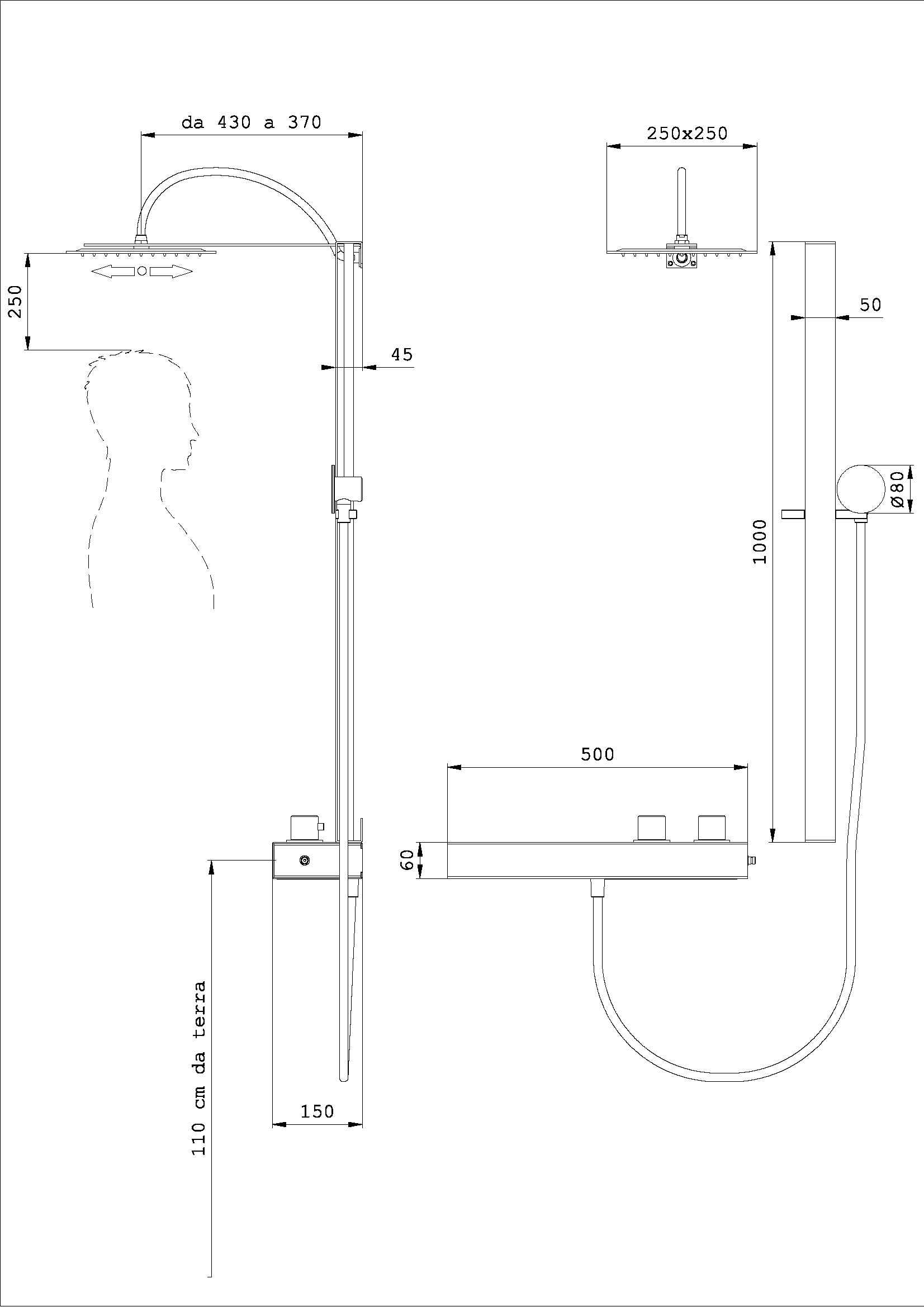 Saliscendi Alyssia + Kit Doccia Quadro Base Bassa