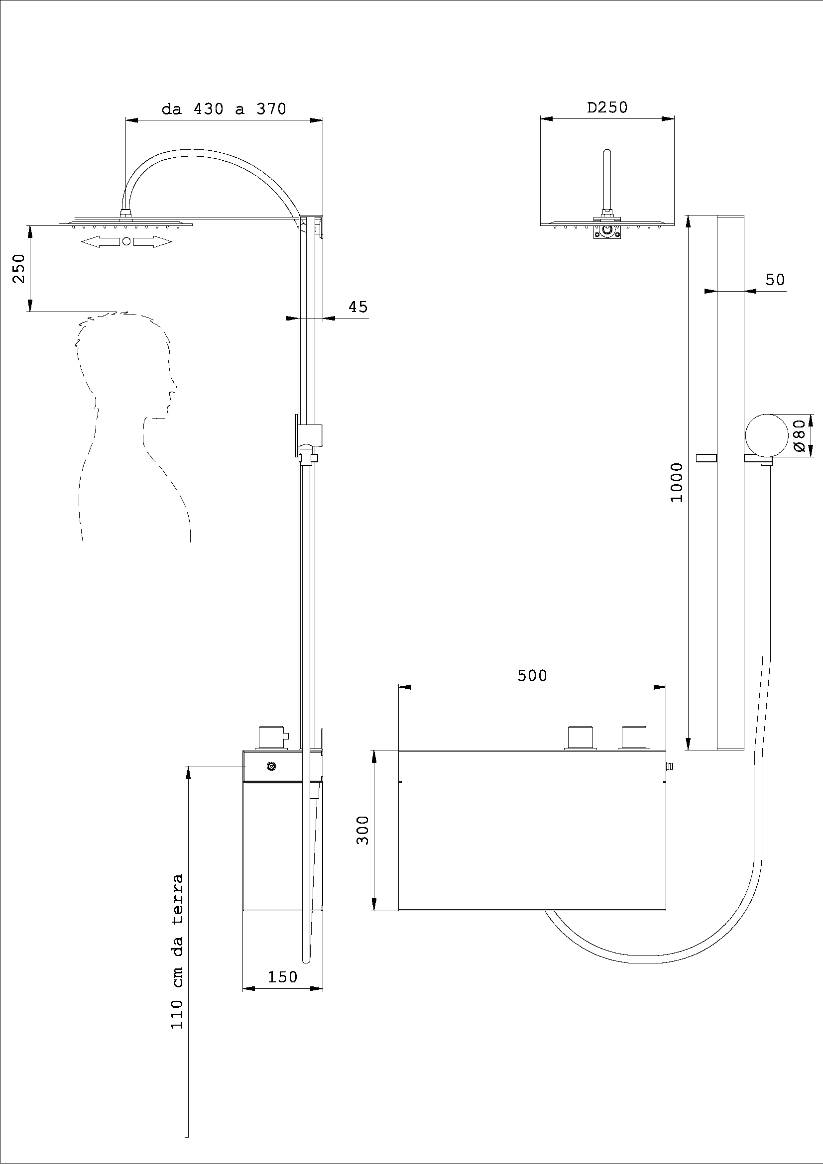 Saliscendi Alyssia + Kit Doccia Tondo Con Dorsali Base Alta